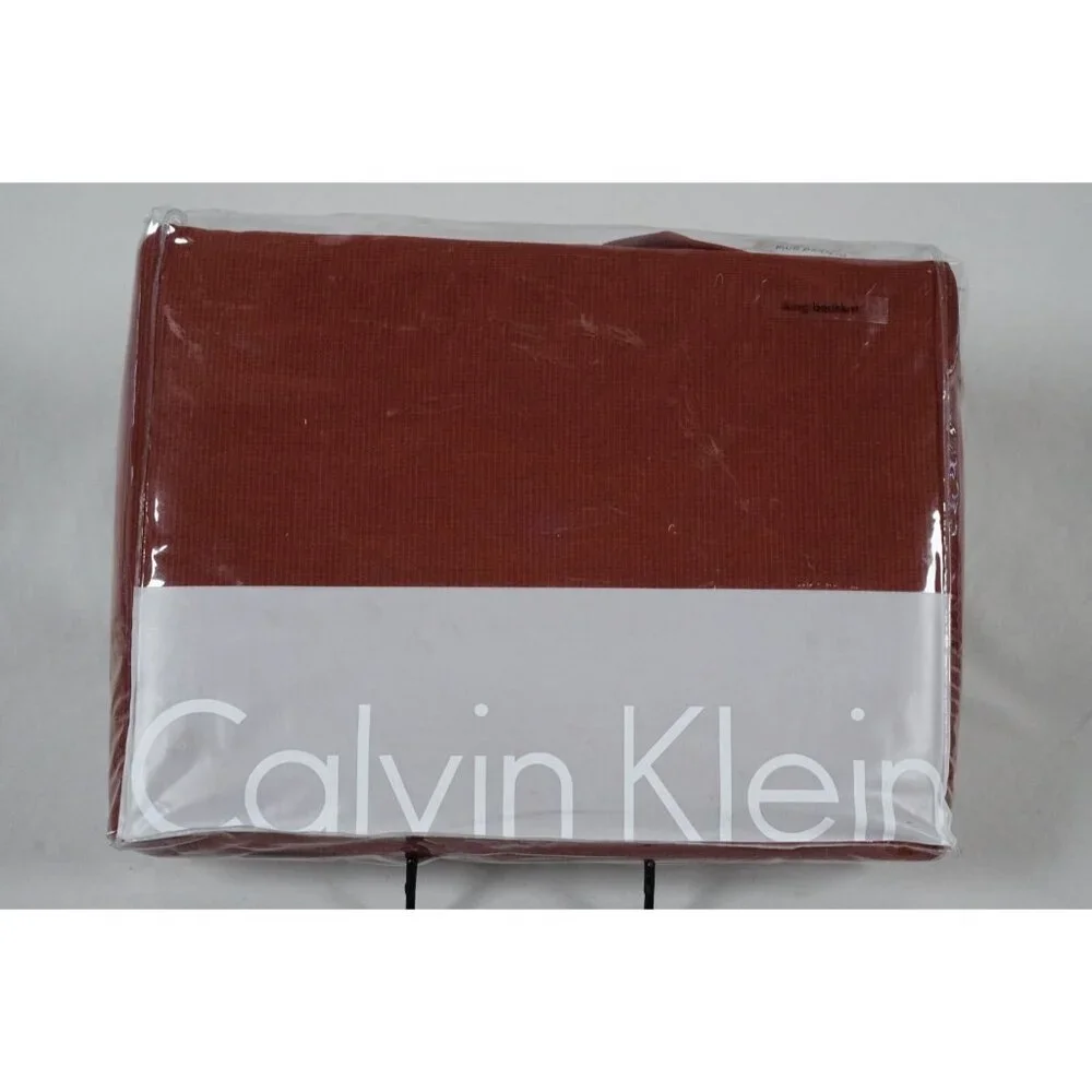 Calvin Klein King Bed Skirt Baby Waffle Pattern Burgundy Burnt Sienna 78x80x15